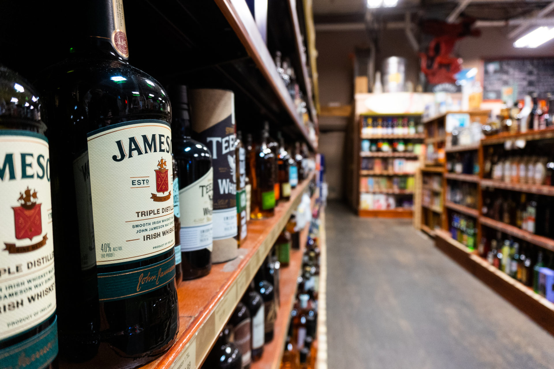 close up of Jameson Whiskey on stocked shelves